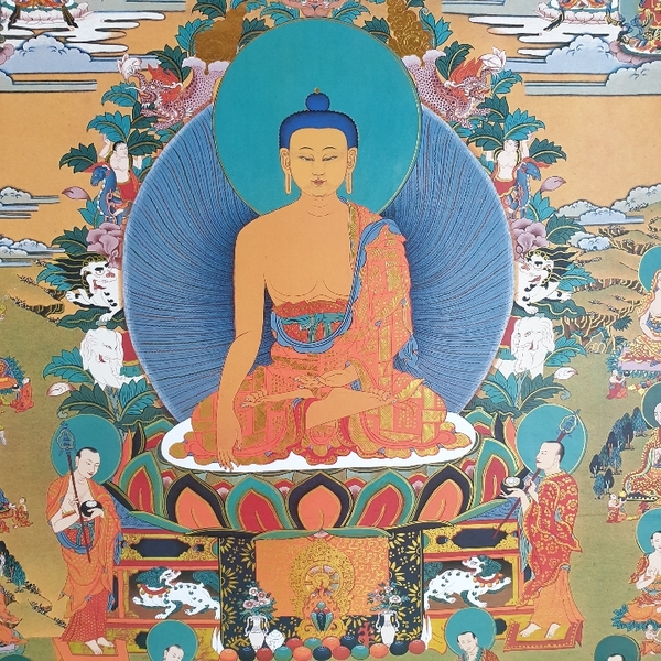 Tranh Thangka Phật A Di Đà Cõi Cực Lạc_120x80xm